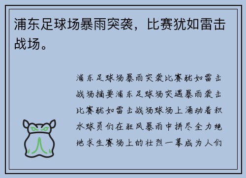 浦东足球场暴雨突袭,比赛犹如雷击战场。 浦东足球场暴雨突袭,比赛犹如雷击战场。